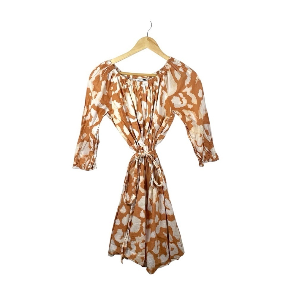 Elizabeth and James Uptown Day Glow Belted Printed Dress Brown/White Size S